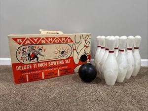 Vintage 1950's Bayshore Deluxe Toy Bowling Set w/ 10 Pins & 1 Balls Original Box - Picture 1 of 6