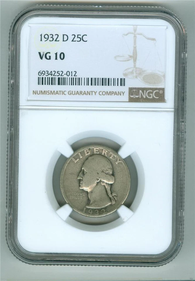 U.S. 1932-D WASHINGTON QUARTER NGC VG-10 KEY DATE - Image 1 of 2