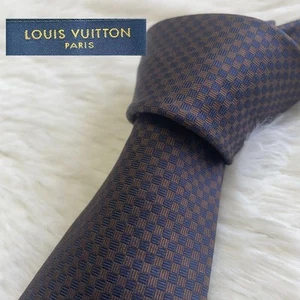 Louis Vuitton Brown and Navy Silk Micro Damier Square Scarf with Logo 8cm - Picture 1 of 8