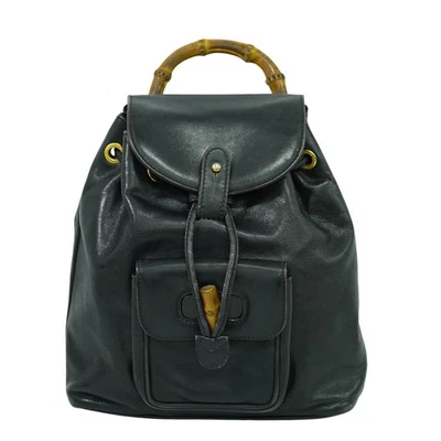 GUCCI Bamboo Leather Mini Backpack Black Gold - Image 1 of 4