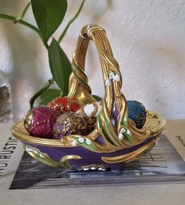 Cesta de primavera House Of Fabergé 7 huevos detalles de oro 24k Franklin Mint vintage  - Imagen 1 de 12