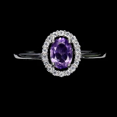 Anillo de plata de ley 925 ovalado amatista piedras preciosas naturales joyería talla 8 Foto 1 de 4