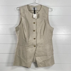 Primark Edit Weste Damen Large Ecru 100% Leinen Longlineweste V-Ausschnitt belüftet - Bild 1 von 13