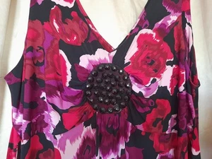 Stunning Ann Harvey Maxi Dress, Size28, Floral Black Pink Red, BNWT - Picture 1 of 7