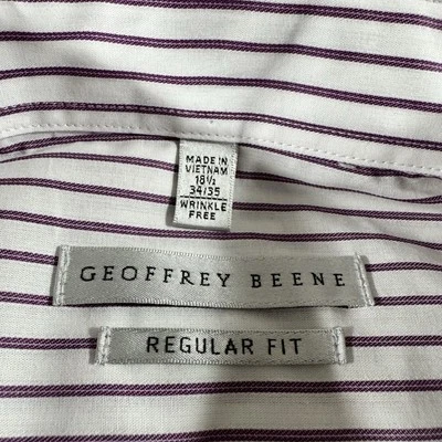 Geoffrey Beene Big 男式 18.5 码 34/35 长袖正装衬衫白色紫色 — 第 1/4 张图片