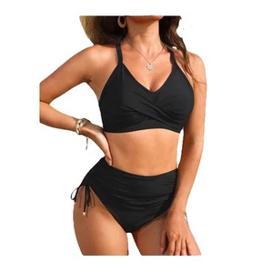 Blooming Jelly Womens High Waisted Bikini Tie Knot High Rise Black LARGE NWT - Picture 1 of 8