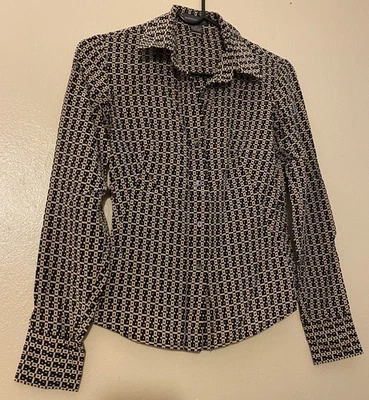 Banana Republic Top Shirt Womens X-Small Black and Beige Button Front Blouse  - Imagem 1 de 4