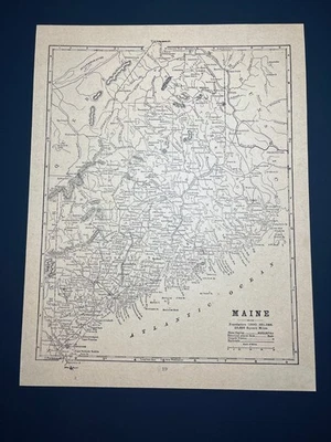 RARE 1894 B&W MAINE State Map Mounted on Acid-Free Card Stock SEE DESCRIP - Image 1 of 2