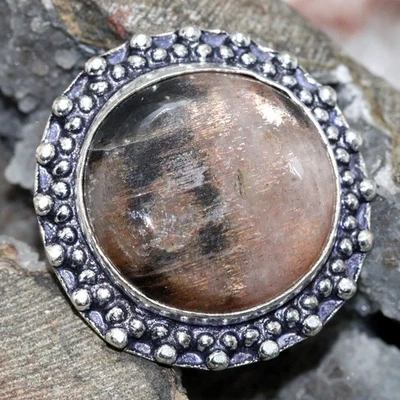 925 Silver Plated Black Sunstone Jewellery Ring Handmade Gemstone Size Us 8 GW - Image 1 of 3