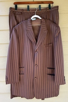 Falcone Superlative 150's Men's Brown Strip Blazer Vest Pants 3pc Suit 54L x 50L - Image 1 of 4