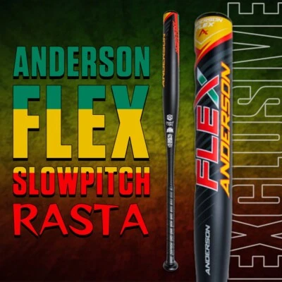 Bate de softbol lanzamiento lento de una pieza Anderson Flex Alloy 2023 edición limitada Rasta Foto 1 de 4