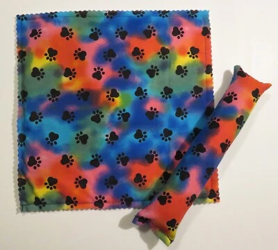 2-pack of Rainbow tie dye pawprint catnip play toys- mat & kicker cat toy set - Image 1 of 4