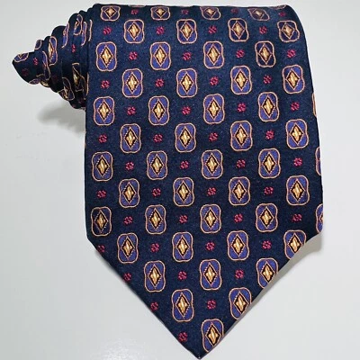 "Corbata de seda azul oscuro ALTEA con diamantes rojos florales, naranjas y morados 58x4"" nueva sin etiquetas" Foto 1 de 4