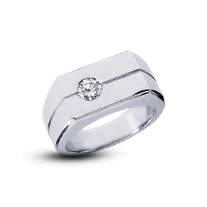 Anillo clásico de oro blanco con diamantes certificado natural corte redondo F Si1 de 1,04 CTW F SI1 para hombre - Imagen 1 de 6