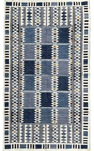 Hand Woven Flat Weave Kilim Wool Area Rug Living Room Blue Rug Home Decor - Picture 1 of 9