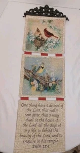 Woven Tapestry 3 Panel Birds Wall Hanging W/ Scripture Psalms 27:4 15"w X 42"h - Picture 1 of 10