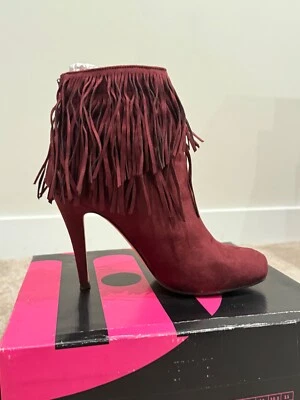 "Botines Michael Antonio con flecos 4"" tacones borgoña granate gamuza para mujer talla 9" Foto 1 de 4