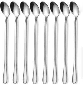 8 X Cucchiaini Manico Lungo Cucchiaino Tè Acciaio Inox Caffè Latte Gelato Cucchiaio - Foto 1 di 6