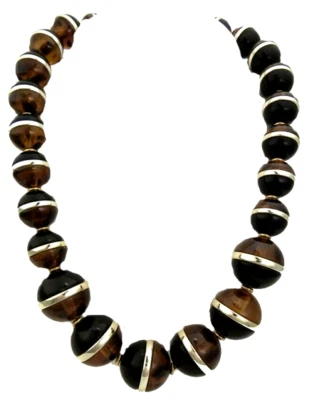 Coldwater Creek Collar Gran Cuentas Negro Marrón Plata Lucite 23" Ajustable Nuevo Foto 1 de 4