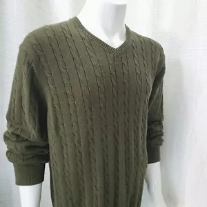Suéter G. H. BASS Tejido por Cable Colección Heritage Cuello en V Verde Ejército Para Hombre XL - Imagen 1 de 9
