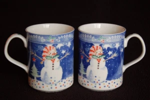 Pair of MR. SNOWMAN Coffee Mugs ~ Noritake Epoch Porcelain China ~ EXC - Picture 1 of 5