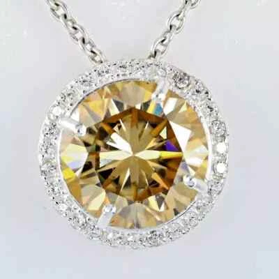 Certified 6.20 Ct  Champagne Treated Diamond Solitaire Pendant in 925 Silver - Image 1 of 4