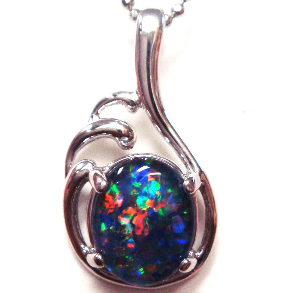 Australian Opal Natural Black Triplet Opal Pendant Necklace Lightning Ridge - Bild 1 von 1