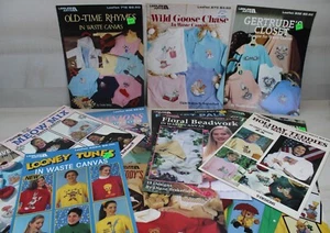 Lot of 13 Pattern Book Leaflets Leisure Arts Vintage In Waste Canvas Looney - Picture 1 of 8