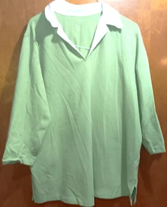 100% Cotton Size Preswick & Moore Green Womens Sweater Split Neck Polo Collar - Picture 1 of 4
