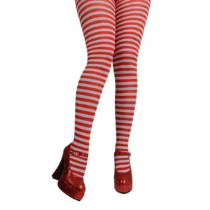 Red & White Striped Christmas Tights Fancy Dress Costume Acceessory Ladies - Picture 1 of 1