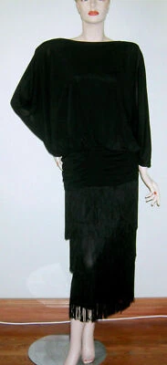 复古 20 世纪 70 年代 LILLIE RUBIN 连衣裙 FRINGE FLAPPER PINUP COUTURE 叠层派对礼服 — 第 1/4 张图片