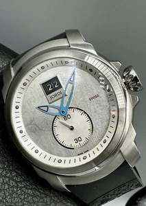 Michel Jordi Mega Icon Swiss Made Quartz Big Date 45mm Silver Guilloche Dial - Picture 1 of 13