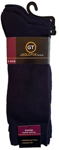 GT Goldtoe Men's 3-Pair Rayon Navy Socks Shoe Size 6-12 1/2 Superb Quality - Picture 1 of 9