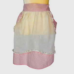 Halbschürze weiß transparenter Stoff & rosa Stoff mit Punkten Taschen elegant & edel - Bild 1 von 7