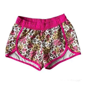 Girls M 7-8 OP Hot Pink Brown White Leopard Animal Print Athletic Active Shorts - Picture 1 of 2