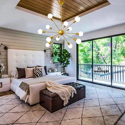 Lámpara de araña Sputnik dorada 12 luces colgante lámpara dormitorio Foto 1 de 4