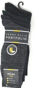 Perry Ellis Portfolio Ultra Soft Luxe Men's Crew Socks 5/Pack Charcoal/Black - Picture 1 of 1