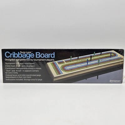 Pressman Sure-Lane Cribbage Board 3 Track Solid Wood #1011 Vintage 1983 Sealed - Image 1 of 4