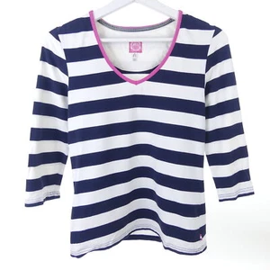 JOULES Shirt Block Stripe 3/4 Sleeve Length Blue White Size M - Picture 1 of 3