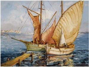 Ships G. Lapchine Sea Ocean Boats Tile Mural Kitchen Backsplash Marble Ceramic - Picture 1 of 23