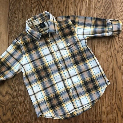 Baby Gap Boys Sz 4T Years Yellow Plaid Cotton Long Sleeve Roll Tab Sleeve Shirt - Image 1 of 4