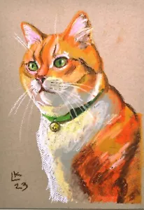 Original Cat Art Ginger Feline with Vibrant Colors and Textured Brush Strokes - Picture 1 of 6