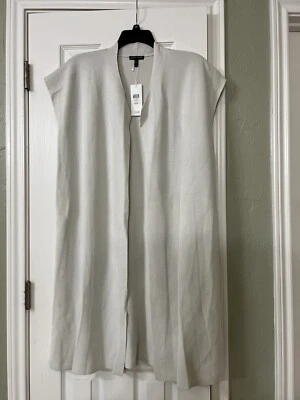 Chaleco Largo XL Eileen Fisher Bone Seda Algodón Orgánico Cortina Delantera Foto 1 de 4