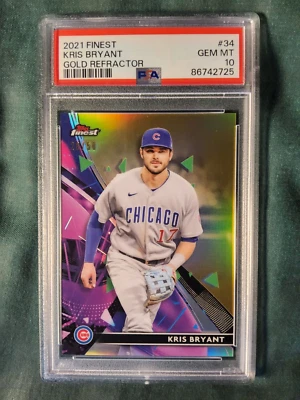 2021 TOPPS FINEST GOLD REFRACTOR KRIS BRYANT CARD #34 PSA 10  #D 20/50 CUBS - Image 1 of 3