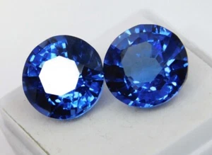 25 Ct Natural Certified Flawless Ceylon Blue Sapphire Round Pair Loose Gemstone - Picture 1 of 6