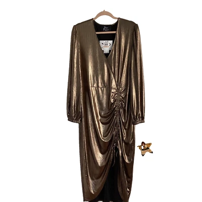 NWT NINA PARKER PLUS 2X SPECIAL EVENT MAXI DRESS BROWN GOLDEN SHIMMER - Image 1 of 4
