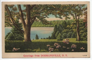 Greetings From Dormansville NY Vintage Linen Postcard White Border Postmarked - Picture 1 of 10