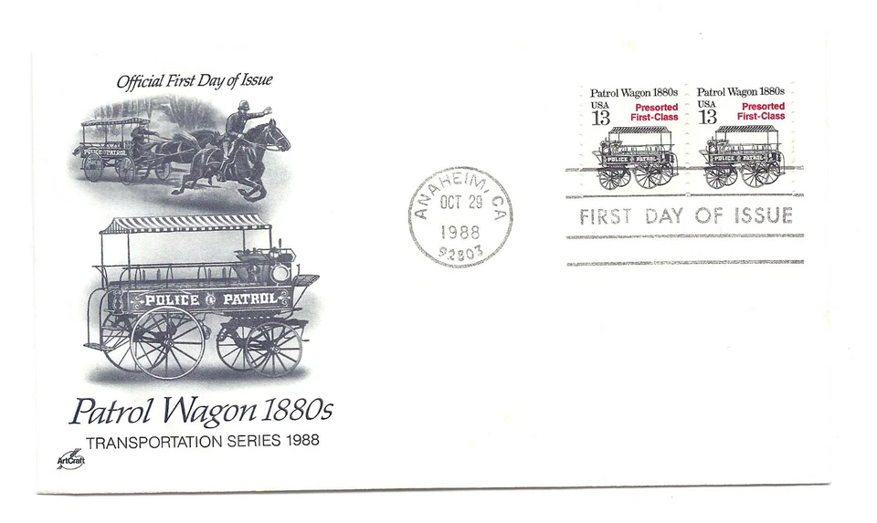 2258 13c Patrol Wagon 1880s coil ArtCraft FDC  - Image 1 of 1