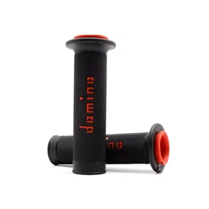 Domino Road Racing Motorcycle Grips - Motocross Supermoto Open Ended Black/Red - Picture 1 of 4