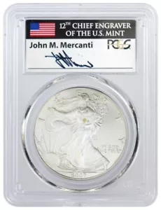 2007 W $1 Burnished Silver American Eagle PCGS MS70 John Mercanti Signed Label - Picture 1 of 4